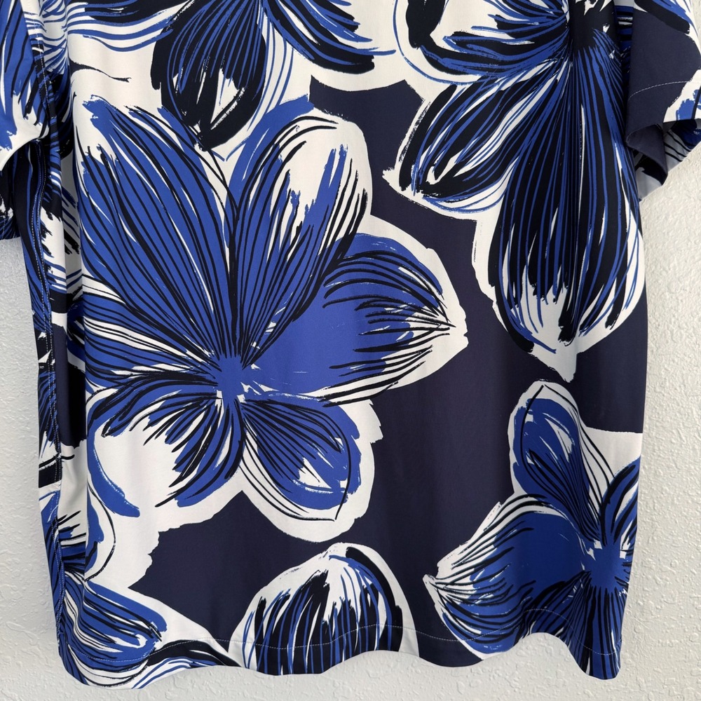 Zara Mens Slim Fit Floral Button Down Shirt Blue White XL Short Sleeve Tropical - Picture 8 of 9